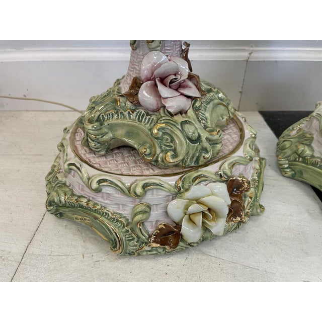 Mid 20th Century Mid 20th Century Italian Floral Lamps - a Pair For Sale - Image 5 of 8
