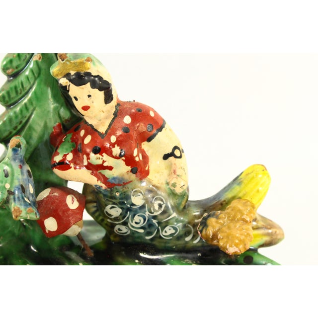 Rustic European Ea. 1900's Painted Terracotta Mermaid in Forest Figurine Whimsical Folk Art For Sale - Image 3 of 12