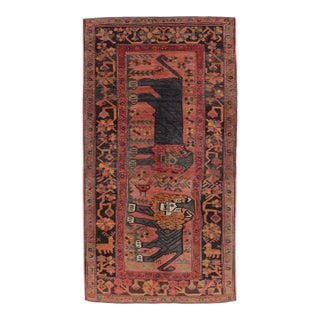 Vintage Turkish Twin Lion Pictorial Rug With Colorful Tribal Motifs - Rug & Kilim For Sale