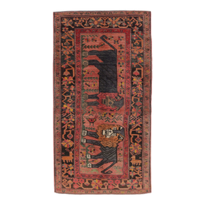 Vintage Turkish Twin Lion Pictorial Rug With Colorful Tribal Motifs - Rug & Kilim