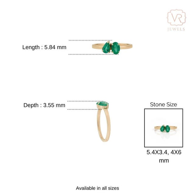 Oval & Pear Natural Emerald Toi Et Moi Ring in 14k Solid Yellow Gold Size 4 For Sale - Image 10 of 14