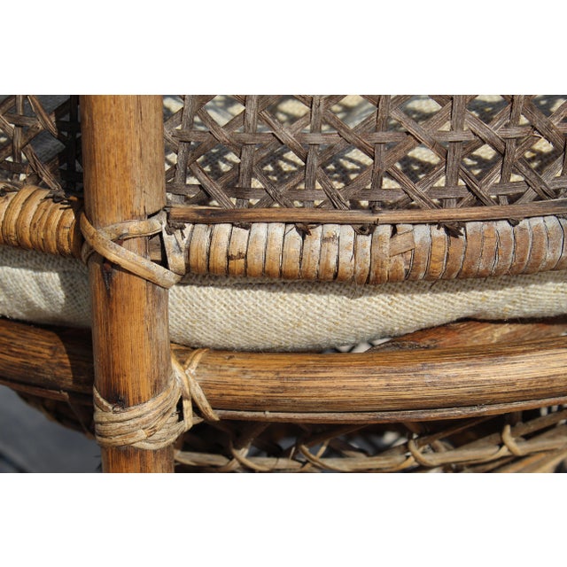 Vintage Thai Bohemian Wicker Peacock Chair With Cushion For Sale - Image 15 of 18