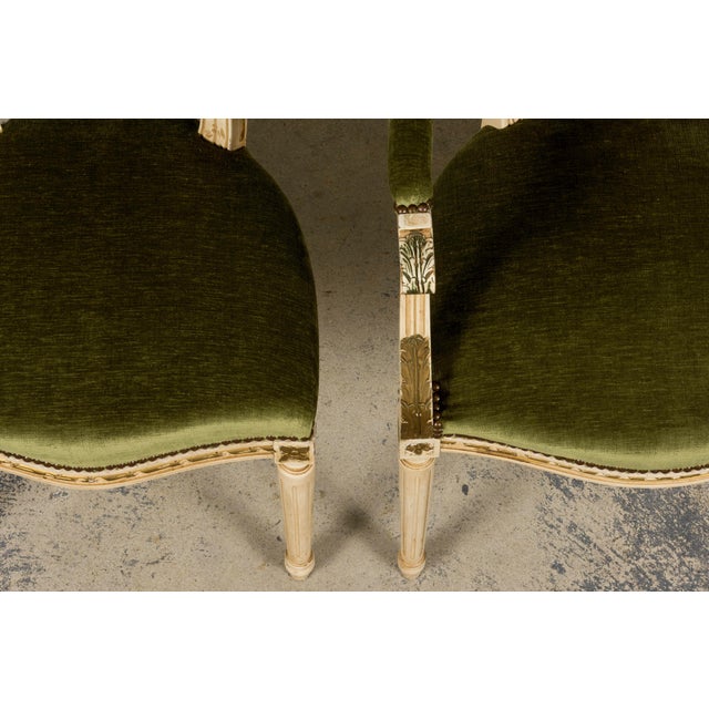 Antique French Louis XVI Style Dining Chairs in Olive Green Velvet - Set of 8 For Sale - Image 11 of 18