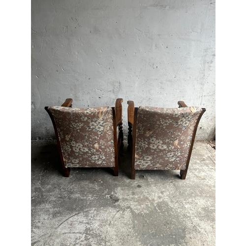 Wood Vintage Floral and Birds Armchairs with Barley Twist Wood, Set of 2 For Sale - Image 7 of 9