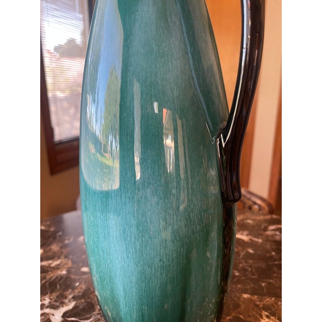 Glazed Pottery Pitcher in Blue and With Black Accents For Sale - Image 4 of 6