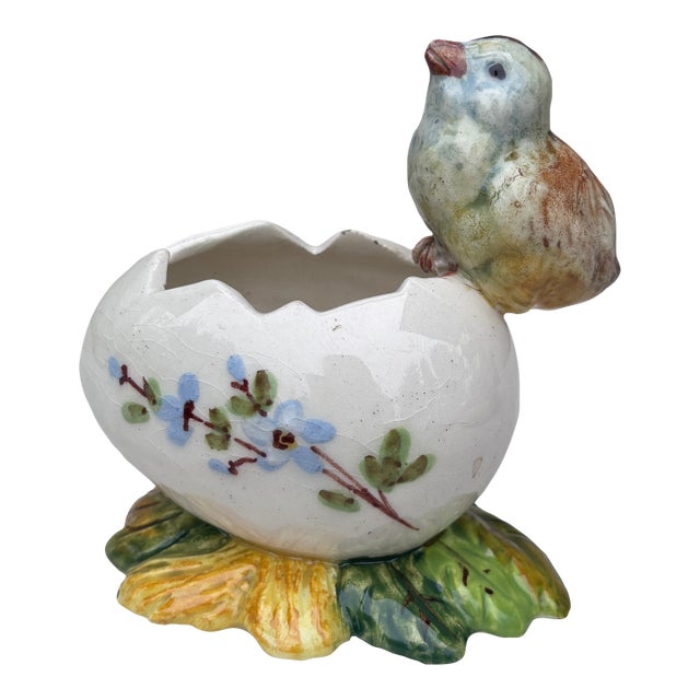 Majolica Chick With Egg Vase Jerome Massier Circa 1900 For Sale