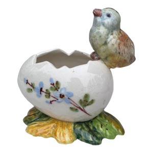 Majolica Chick With Egg Vase Jerome Massier Circa 1900