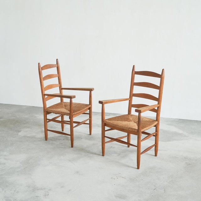 Mid-Century Oak and Rush Armchairs, 1950s, Set of 6 For Sale - Image 10 of 13