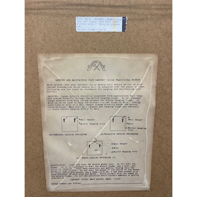 Vintage Carvers’ Guild Old Gold Leaf Beveled Wall Mirror With Ribbon Crest, 40.75” For Sale - Image 12 of 12