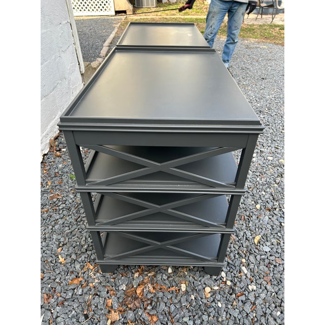 Painted Mahogany Night Stands End Tables With X Motif and Shelves For Sale - Image 12 of 15