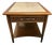 Vintage Lane Perception Mid-Century Modern End Table With Basketweave Drawer and Travertine Top For Sale
