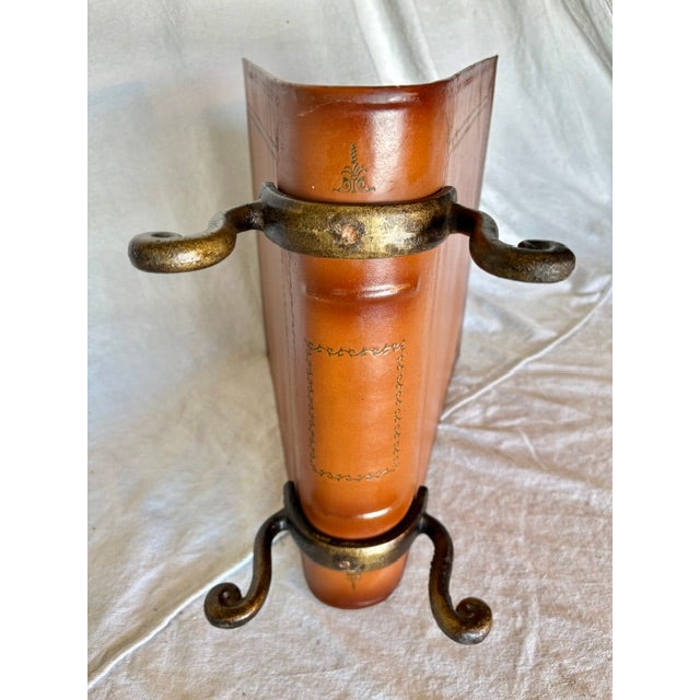 Mid 20th Century Leather and Cast Iron Magazine Rack For Sale - Image 13 of 13
