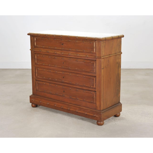Traditional English Faux Bamboo Aesthetic Movement Marble Top Commode Dresser For Sale - Image 3 of 18