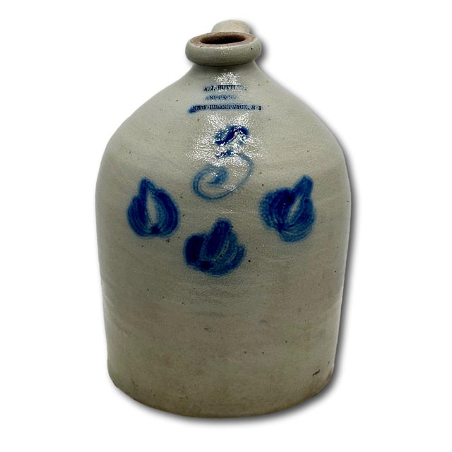 American Excellent Antique American Blue Decorated 3 Gallon Stoneware Jug by Alfred J Buttler New Brunswick New Jersey - Circa 1860s For Sale - Image 3 of 18