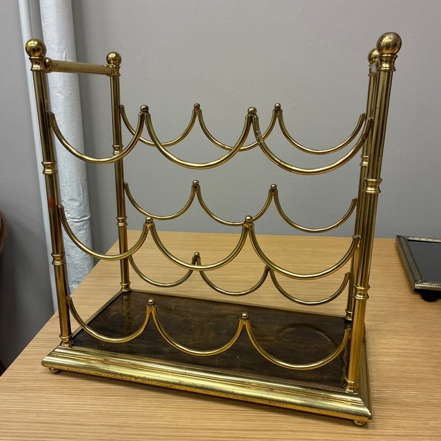 Vintage Italian Brass Mid-Century 9-Bottle Wine Rack For Sale - Image 4 of 4