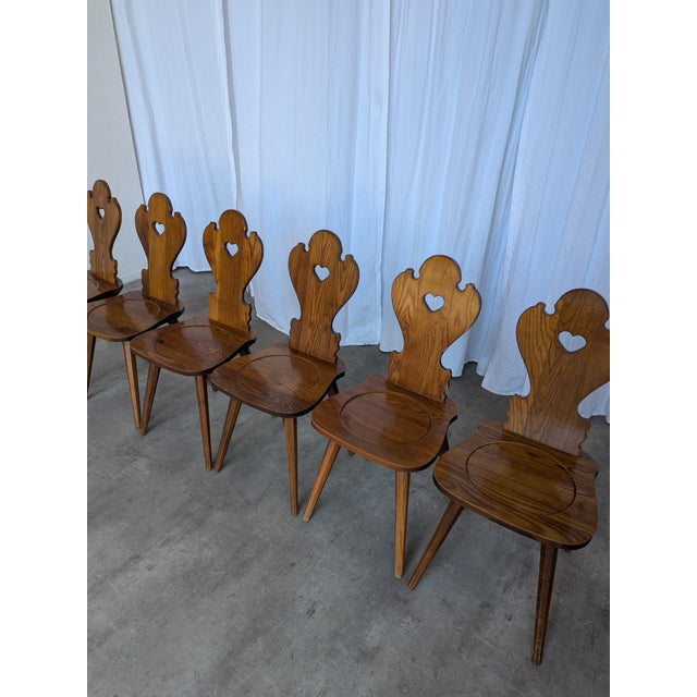 Farmhouse Tyrolean Chairs with Heart Cutout Back, 1970s, Set of 6 For Sale - Image 9 of 18