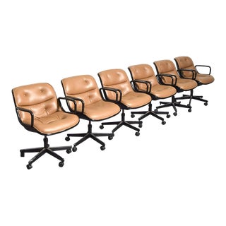 1960s Leather Executive Swivel Chairs by Charles Pollock for Knoll- Set of 6 For Sale