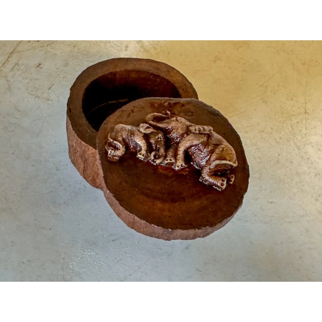 Decorative and Jewelry Box in Wood with Carved Elephants, France, 1970s For Sale - Image 11 of 13