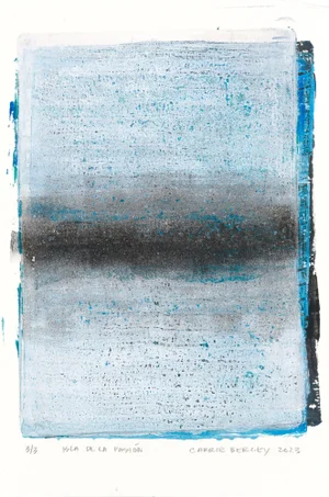 Isla De La Pasion-03 Abstract Landscape Monoprint Grey Blue by Carrie Bergey
