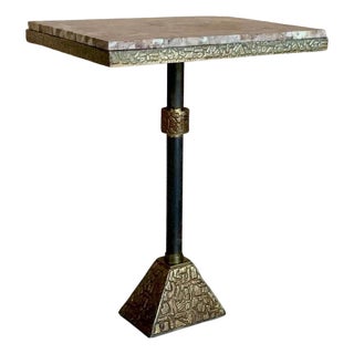 Mid 20th Century Italian Side Table in Engraved Animal Print Metal with Square Granite Top For Sale