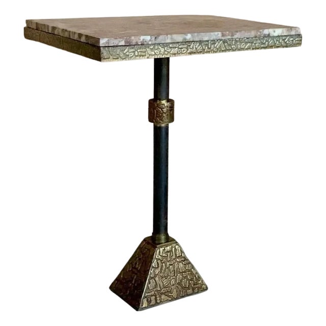 Mid 20th Century Italian Side Table in Engraved Animal Print Metal with Square Granite Top For Sale