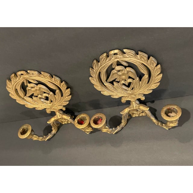Pair of Brass Two Light Candle Sconces For Sale - Image 4 of 5