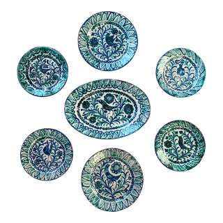 Spanish Iberian Faience Fajalauza Style Pottery Art Installation - Set of 7 For Sale