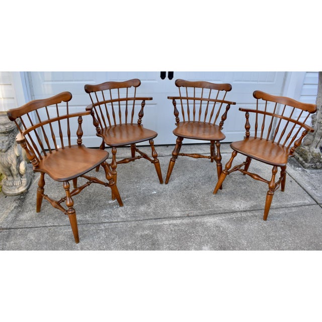 Wood Vtg. Set of Four Ethan Allen Heirloom Nutmeg Maple Windsor Dining Chairs For Sale - Image 7 of 17