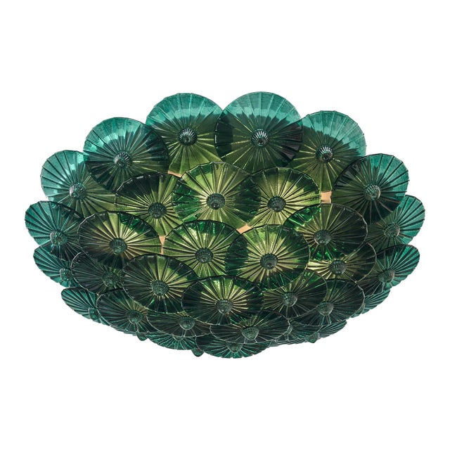 Mid-Century Modern Deep Teal Venetian Glass Flush Mount by Carlo Nason, Murano, Italy For Sale - Image 3 of 9