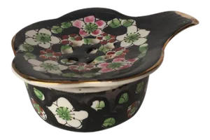 Vintage Floral Porcelain Tea Strainer & Holder - 2 Piece