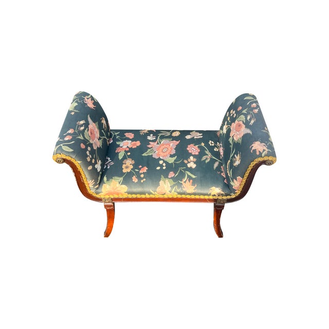 Antique Bench or Settee With Flower Print Upholstery and Mahagony Frame For Sale In New York - Image 6 of 9