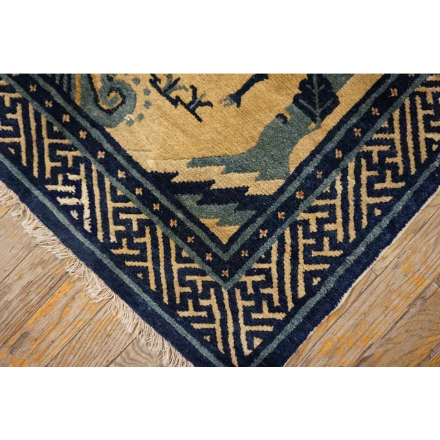 1920s Beige Animals Pictorial Antique Chinese BaoTou Rug 2'2'' X 4'3" Knotted Wool Carpet For Sale - Image 11 of 12