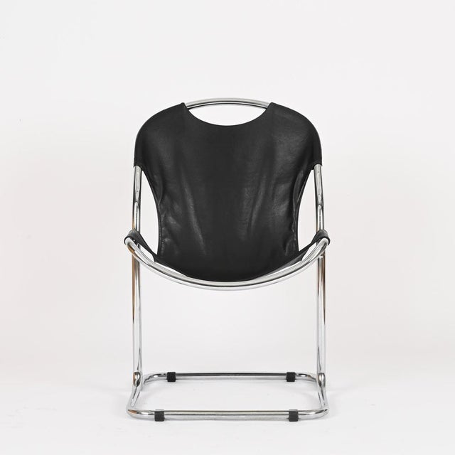 1960s Bauhaus Black Leather and Chrome Cantilever Chair by Giandomenico Belotti, Italy, 1960s For Sale - Image 5 of 13