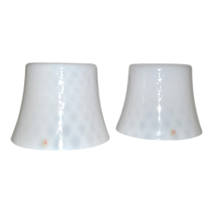 Pair of Andromeda White Blown Murano Art Glass Shades Italy 2006