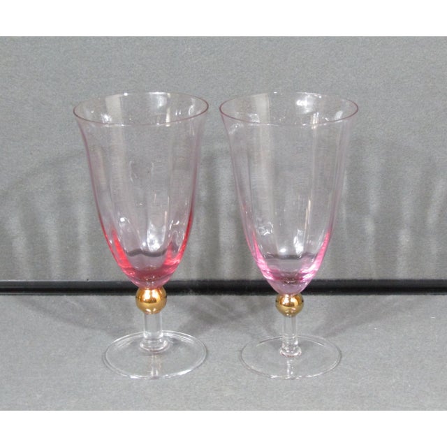 A graceful set of two Royal Albert Old Country Roses Formal iced tea/water goblets, featuring softly pink-tinted optic...