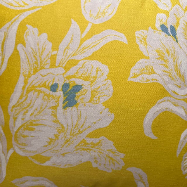 Double sided decorative pillow cover, Handcrafted from a 100% cotton white floral with yellow background featuring a...