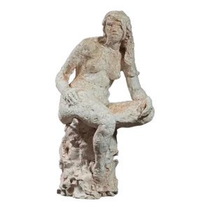 Vintage Expressionist Hand Built Plaster Seated Female Sculpture