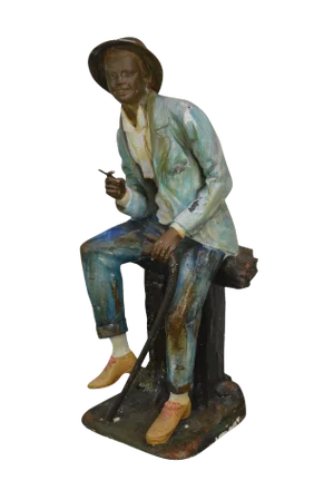 Farnsworth Large Painted Bronze Statue of Seated Black Man With Cane & Cigar
