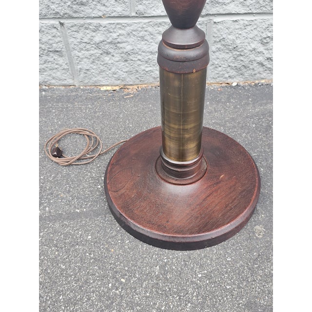 Mid-20th Century Mahogany and Brass Inset Dual Lights Floor Lamp For Sale - Image 9 of 11