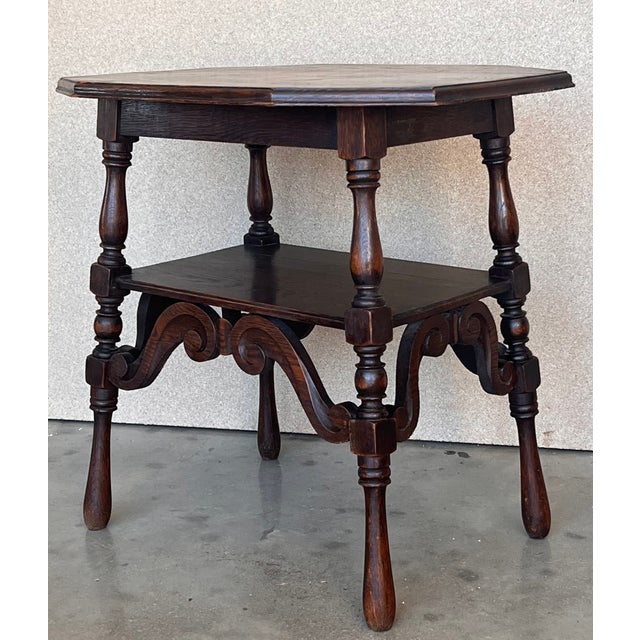 Spanish Two-Tier Walnut Console Side Table With Carved Legs and Stretcher For Sale In Miami - Image 6 of 13