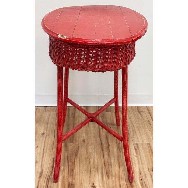 Vintage Weathered Red Wicker Table For Sale - Image 4 of 12