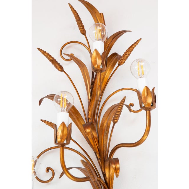 Large Italian Gilt Metal Ear of Wheat Wall Sconce, 1970s For Sale - Image 4 of 6
