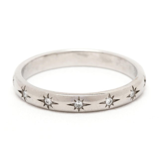 Modern Diamond Star Band Ring, 14k White Gold, Ring Size 5, Stackable For Sale - Image 3 of 6