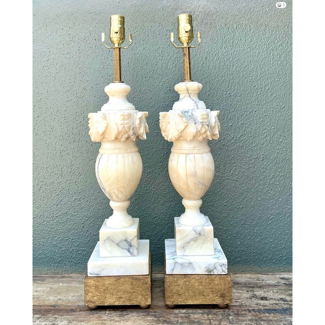 Vintage Carved Alabaster Leaves Lamps - A Pair For Sale - Image 12 of 12
