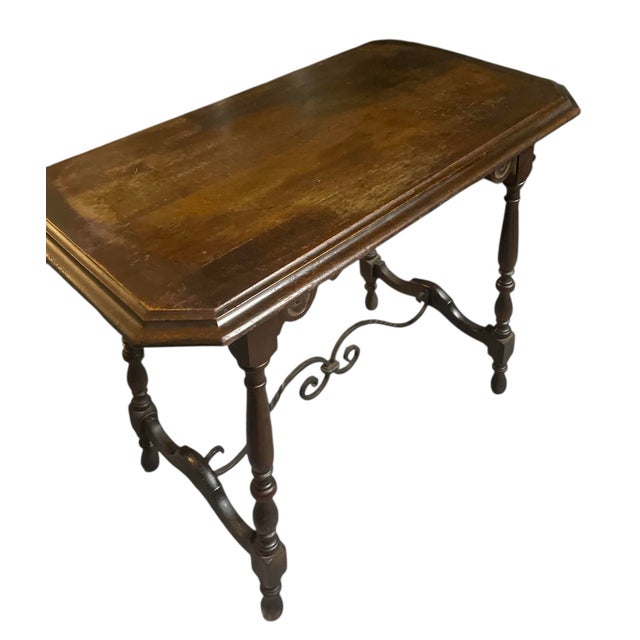 Early 20th Century Spanish Walnut With Wrought Iron Side Table For Sale - Image 4 of 9