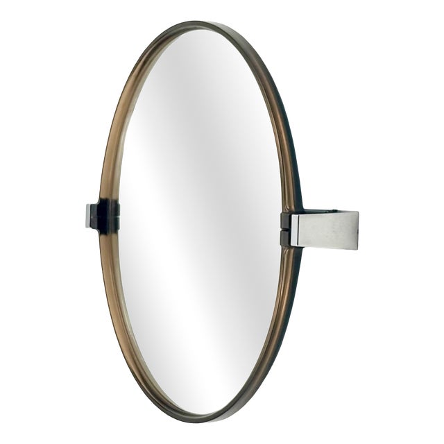 Round Space Age Pivot Mirror in Smoked Acrylic from Allibert, France, 1970s For Sale