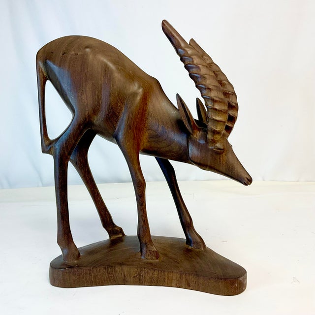 1970s Vintage Arts & Crafts Rustic Hand-Carved Walnut Gazelle Statue. For Sale - Image 11 of 11