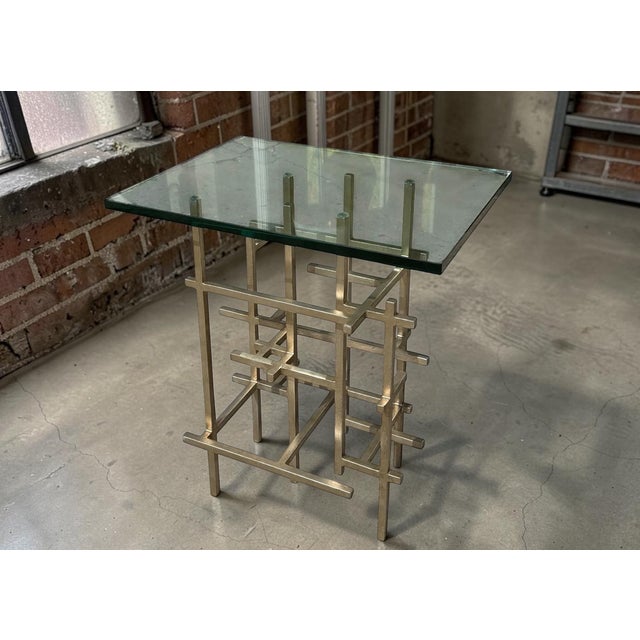 Paul Ferrante Mondrian Silver Gilt Metal Side Table - 1 of 2 Available.