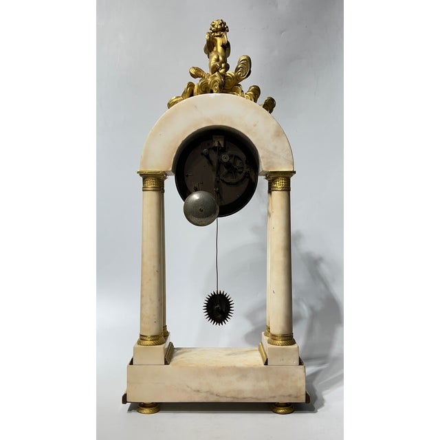 19th Century French Empire Ormolu Bronze and White Marble Portico Clock For Sale - Image 9 of 12