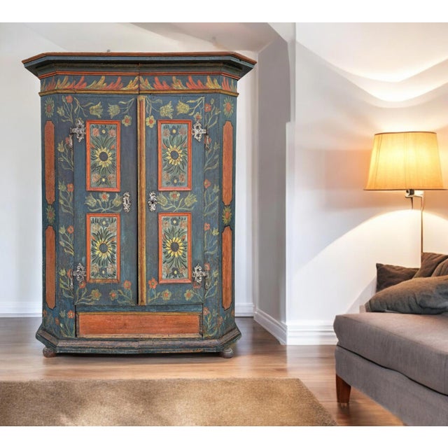 Blue Cupboard with Sunflower Paintings For Sale - Image 10 of 18